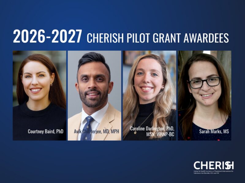 Collage headshots of pilot grantees: Courtney Baird, Avik Chatterjee, Caroline Darlington, and Sarah Marks.